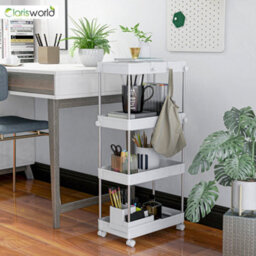 Clarisworld Storage Cart With 4 Tier Rolling Utility Trolley With Lockable Wheels For Home, Office (White-4 Tier Storage Cart) - thumbnail 6