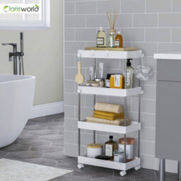 Clarisworld Storage Cart With 4 Tier Rolling Utility Trolley With Lockable Wheels For Home, Office (White-4 Tier Storage Cart) - thumbnail 5