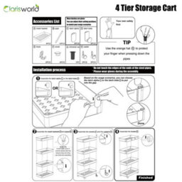 Clarisworld Storage Cart With 4 Tier Rolling Utility Trolley With Lockable Wheels For Home, Office (White-4 Tier Storage Cart) - thumbnail 8