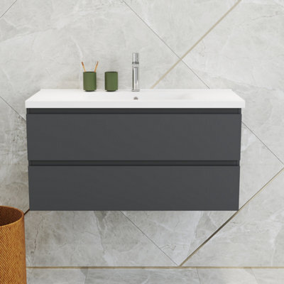 Probaty Bathrooms Vanity Unit Matte Anthracite Mdf,990X460X520mm,wall Mounted,2 Drawers With Ceramic Basin - image 1