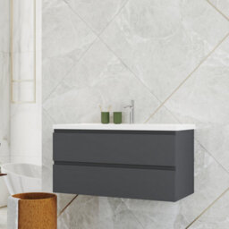 Probaty Bathrooms Vanity Unit Matte Anthracite Mdf,990X460X520mm,wall Mounted,2 Drawers With Ceramic Basin - thumbnail 2