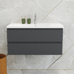 Probaty Bathrooms Vanity Unit Matte Anthracite Mdf,990X460X520mm,wall Mounted,2 Drawers With Ceramic Basin - thumbnail 1