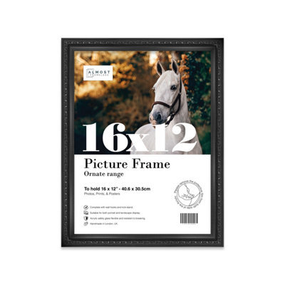 16X12 Black Ornate Picture Frame (40.6 X 30.5Cm) Poster, Photo, Artwork, Gallery Wall Or Print - image 1