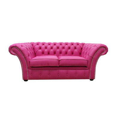 Chesterfield 2 Seater Sofa Settee Vele Fuchsia Pink Leather In Balmoral Style - image 1