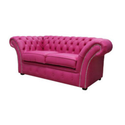 Chesterfield 2 Seater Sofa Settee Vele Fuchsia Pink Leather In Balmoral Style - thumbnail 3