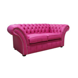 Chesterfield 2 Seater Sofa Settee Vele Fuchsia Pink Leather In Balmoral Style - thumbnail 2