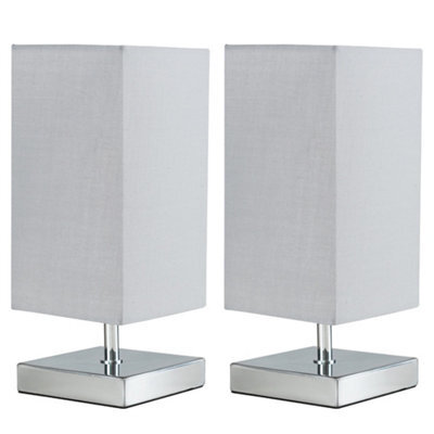 Valuelights Pair Of Modern Square Polished Chrome Touch Table Lamps With Grey Shades - image 1