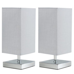Valuelights Pair Of Modern Square Polished Chrome Touch Table Lamps With Grey Shades - thumbnail 1