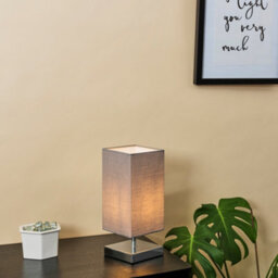 Valuelights Pair Of Modern Square Polished Chrome Touch Table Lamps With Grey Shades - thumbnail 4