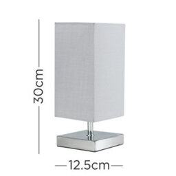 Valuelights Pair Of Modern Square Polished Chrome Touch Table Lamps With Grey Shades - thumbnail 8