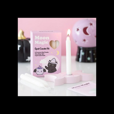 Moon Magic Spell Candle Kit 12 White Candles, Spell & Wooden Holder - image 1
