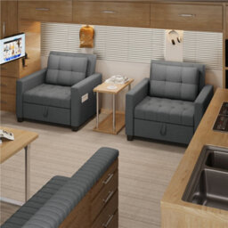 Yaheetech 3-In-1 Convertible Sleeper Sofa Bed Chair Light Grey - thumbnail 2