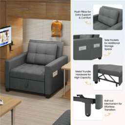 Yaheetech 3-In-1 Convertible Sleeper Sofa Bed Chair Light Grey - thumbnail 5