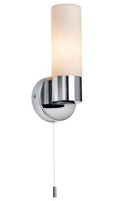 Pure Modern Chrome Plated And Frosted Glass E 14 Led Compatible Bathroom Wall Light With Pull Cord Ip 44 Rated