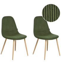 Wyld And Coco Set Of 2 Green Corduroy Armless Dining Chairs - Modern Ergonomic Design - thumbnail 3