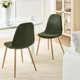 Wyld And Coco Set Of 2 Green Corduroy Armless Dining Chairs - Modern Ergonomic Design - thumbnail 2