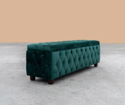 150Cm Riga Ottoman Storage Box With Wooden Legs, Emerald Green Velvet Upholstered Chesterfield Storage Ottoman Box - thumbnail 5