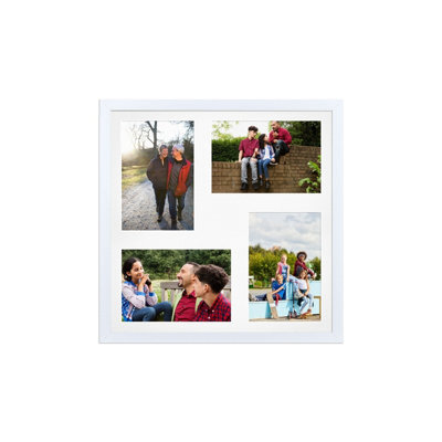 AK Frames 12X12 White Sleek Multi Photo Frame With White Mount - Holds 4 Apertures (4X) 6X4 Photos - image 1