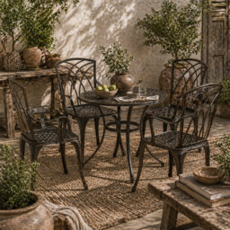 Wyld Haus Sake 4-Seater Bronze Cast Aluminium Garden Dining Set - Round Table 85Cm With 50mm Parasol Hole And 4 Matching Chairs - thumbnail 1