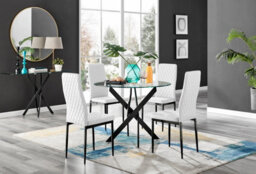 Furniturebox Novara Clear Tempered Glass 100Cm Round Dining Table With Black Starburst Legs & 4 White Milan Faux Leather Chairs - thumbnail 1