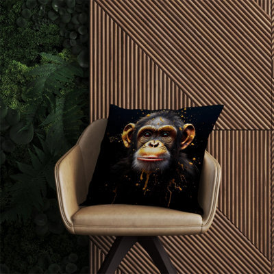 Warren Reed Designer Splashart Cheeky Chimp Face Outdoor Cushion 60Cm X 60Cm
