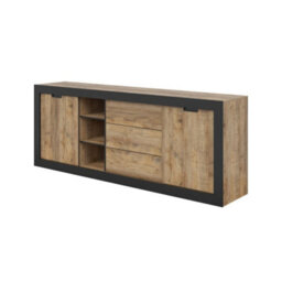 Arte Tudor 25 Sideboard Cabinet 220Cm - Oak Sandal & Black Wide Sideboard For Modern Living Room Storage - thumbnail 2