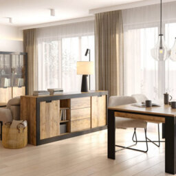 Arte Tudor 25 Sideboard Cabinet 220Cm - Oak Sandal & Black Wide Sideboard For Modern Living Room Storage - thumbnail 6
