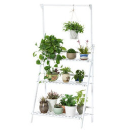 Living And Home 3 Tier  White Foldable Wooden Hanging Plant Stand Shelves Flower Pot Display Shelf Adjustable Height 144Cm - thumbnail 3