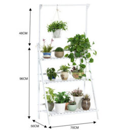 Living And Home 3 Tier  White Foldable Wooden Hanging Plant Stand Shelves Flower Pot Display Shelf Adjustable Height 144Cm - thumbnail 5