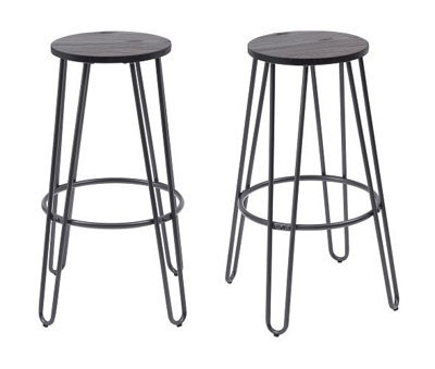 MMT Funiture Designs mmt High Chair Bar Stools, Set Of 2, Grey Steel Legs & Elm Seat, Rustic Design, - image 1