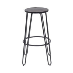 MMT Funiture Designs mmt High Chair Bar Stools, Set Of 2, Grey Steel Legs & Elm Seat, Rustic Design, - thumbnail 3