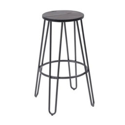 MMT Funiture Designs mmt High Chair Bar Stools, Set Of 2, Grey Steel Legs & Elm Seat, Rustic Design, - thumbnail 2