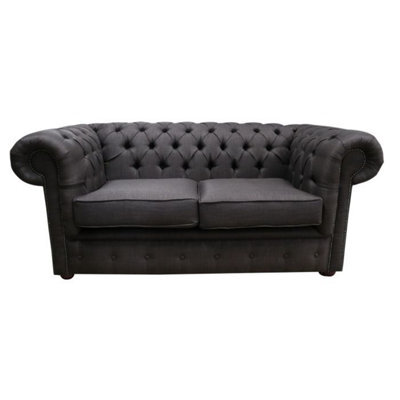 Chesterfield 2 Seater Sofa Settee Charles Linen Brown Fabric In Classic Style - image 1