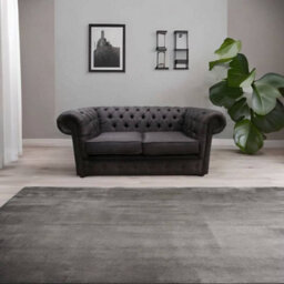 Chesterfield 2 Seater Sofa Settee Charles Linen Brown Fabric In Classic Style - thumbnail 2