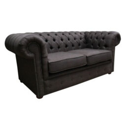 Chesterfield 2 Seater Sofa Settee Charles Linen Brown Fabric In Classic Style - thumbnail 3