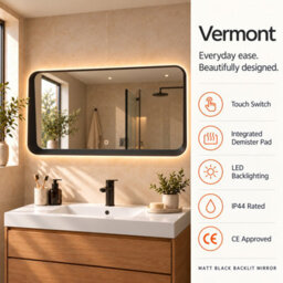 Plum&clay Vermont Led Backlit Bathroom Mirror Illuminated Black Mirror With Demister Pad (H)550mm (W)1200mm - thumbnail 8