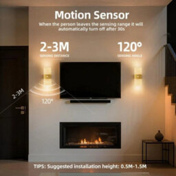 Gold 2X Battery Operated Led Wall Light Up Down Indoor Wall Sconce With Motion Sensor - thumbnail 5
