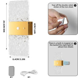 Gold 2X Battery Operated Led Wall Light Up Down Indoor Wall Sconce With Motion Sensor - thumbnail 2