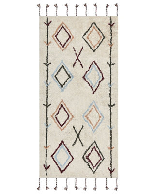 Wyld And Coco Hand-Tufted Multicolour Cotton Area Rug, 80 X 150 Cm, Beige Geometric Design - image 1