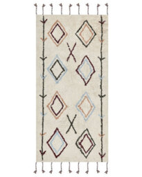 Wyld And Coco Hand-Tufted Multicolour Cotton Area Rug, 80 X 150 Cm, Beige Geometric Design - thumbnail 1