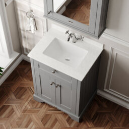 Hudson Reed Floor Standing 2-Door Traditional Vanity With 1 Tap Hole White Marble Top & Square Basin, 660X505mm - thumbnail 3