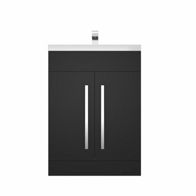 Rinse Bathrooms 600mm Painted Floor Standing Vanity Unit With Basin Sink Cabinet Unit Bathroom Storage Units Matte Black - image 1