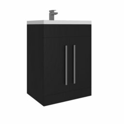 Rinse Bathrooms 600mm Painted Floor Standing Vanity Unit With Basin Sink Cabinet Unit Bathroom Storage Units Matte Black - thumbnail 2