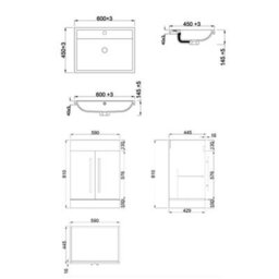 Rinse Bathrooms 600mm Painted Floor Standing Vanity Unit With Basin Sink Cabinet Unit Bathroom Storage Units Matte Black - thumbnail 5