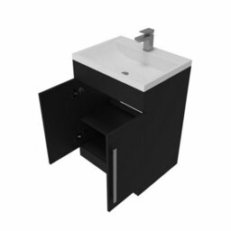 Rinse Bathrooms 600mm Painted Floor Standing Vanity Unit With Basin Sink Cabinet Unit Bathroom Storage Units Matte Black - thumbnail 3