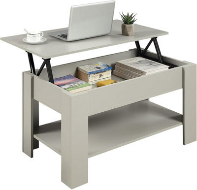 Home Treats Wooden Coffee Table Grey Lifting Space Saving Storage Compartment - image 1