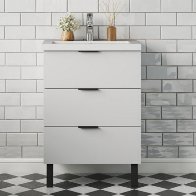 Probaty Bathrooms Vanity Unit Matte White Mdf,600X385X850mm,wall Mounted,3 Drawer With Artificial Stone Arc Basin - image 1