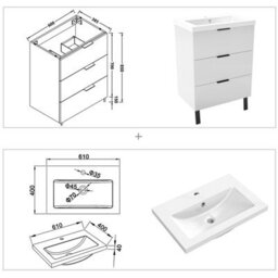 Probaty Bathrooms Vanity Unit Matte White Mdf,600X385X850mm,wall Mounted,3 Drawer With Artificial Stone Arc Basin - thumbnail 9