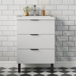 Probaty Bathrooms Vanity Unit Matte White Mdf,600X385X850mm,wall Mounted,3 Drawer With Artificial Stone Arc Basin