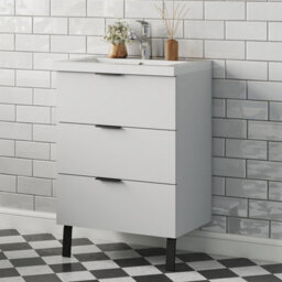 Probaty Bathrooms Vanity Unit Matte White Mdf,600X385X850mm,wall Mounted,3 Drawer With Artificial Stone Arc Basin - thumbnail 2